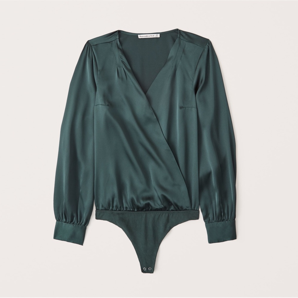 Green 3/4 Sleeve Wrap Bodysuit
